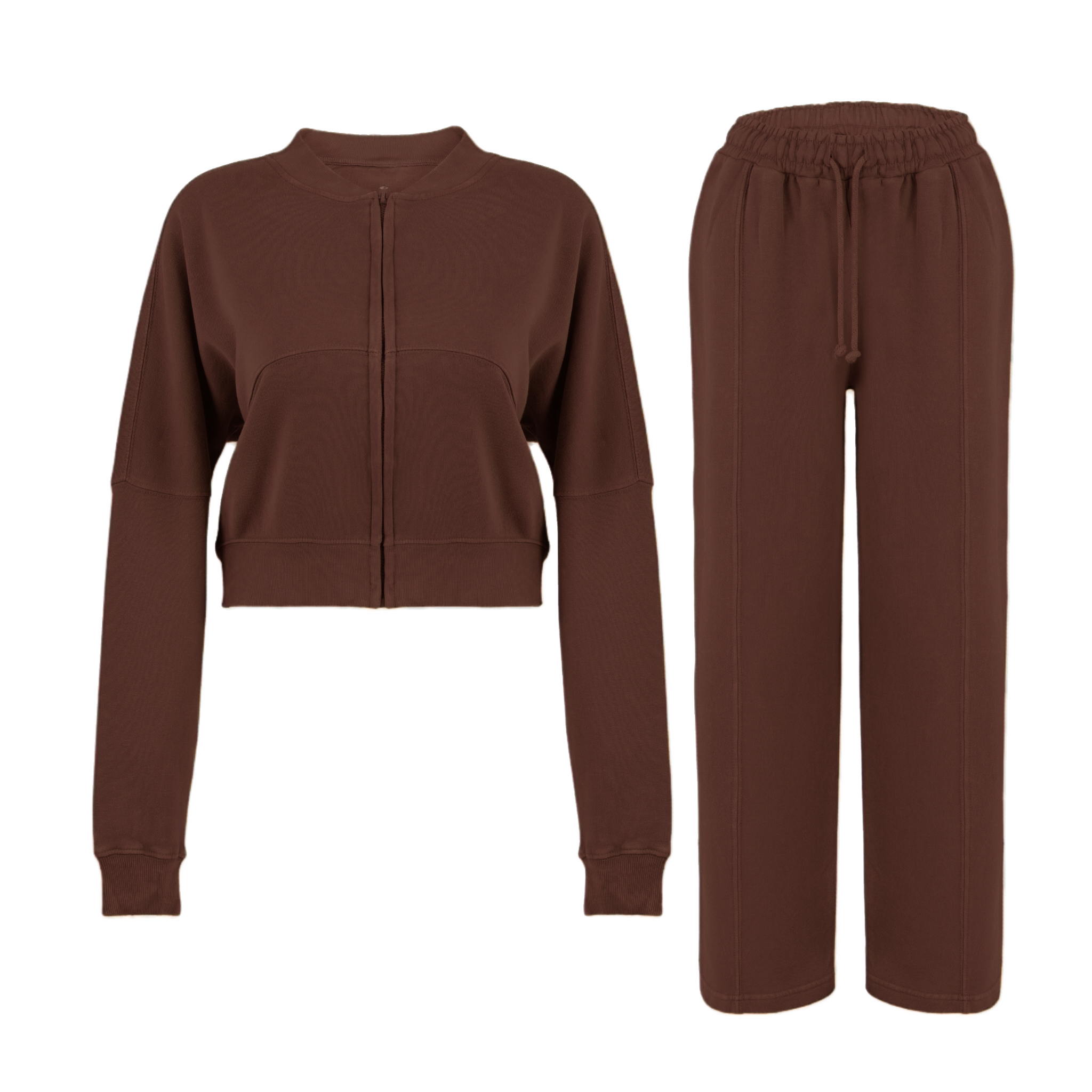 Women Acid Wash Crop Top Zip Tracksuit Straight Leg Joggers - Stylish Female Jacket