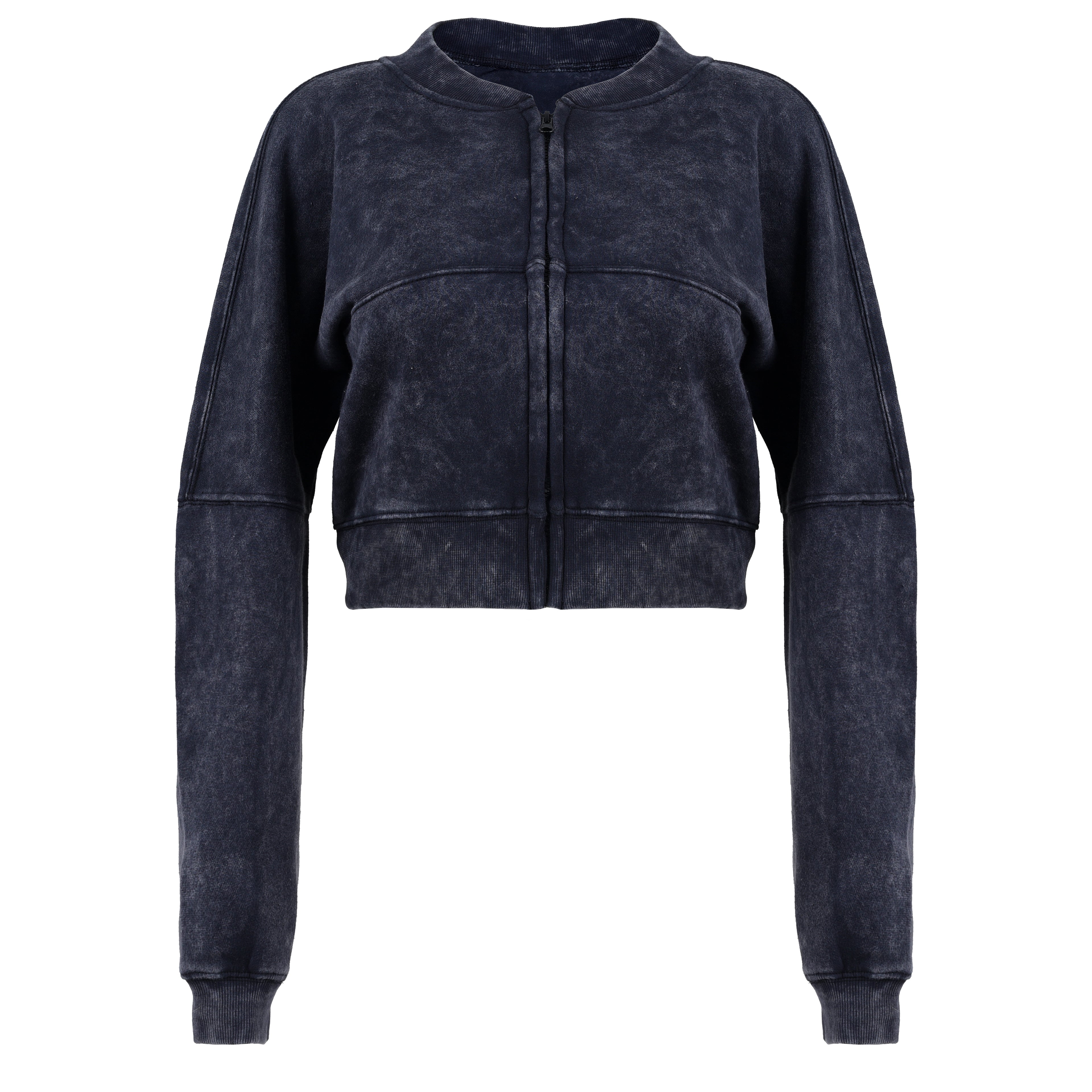 Women Acid Wash Crop Top Zip Tracksuit Straight Leg Joggers - Stylish Female Jacket