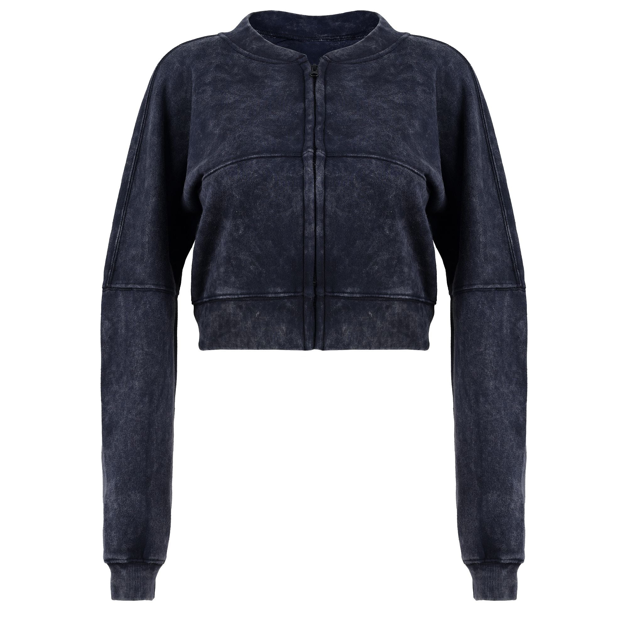 Women Acid Wash Crop Top Zip Tracksuit Straight Leg Joggers - Stylish Female Jacket