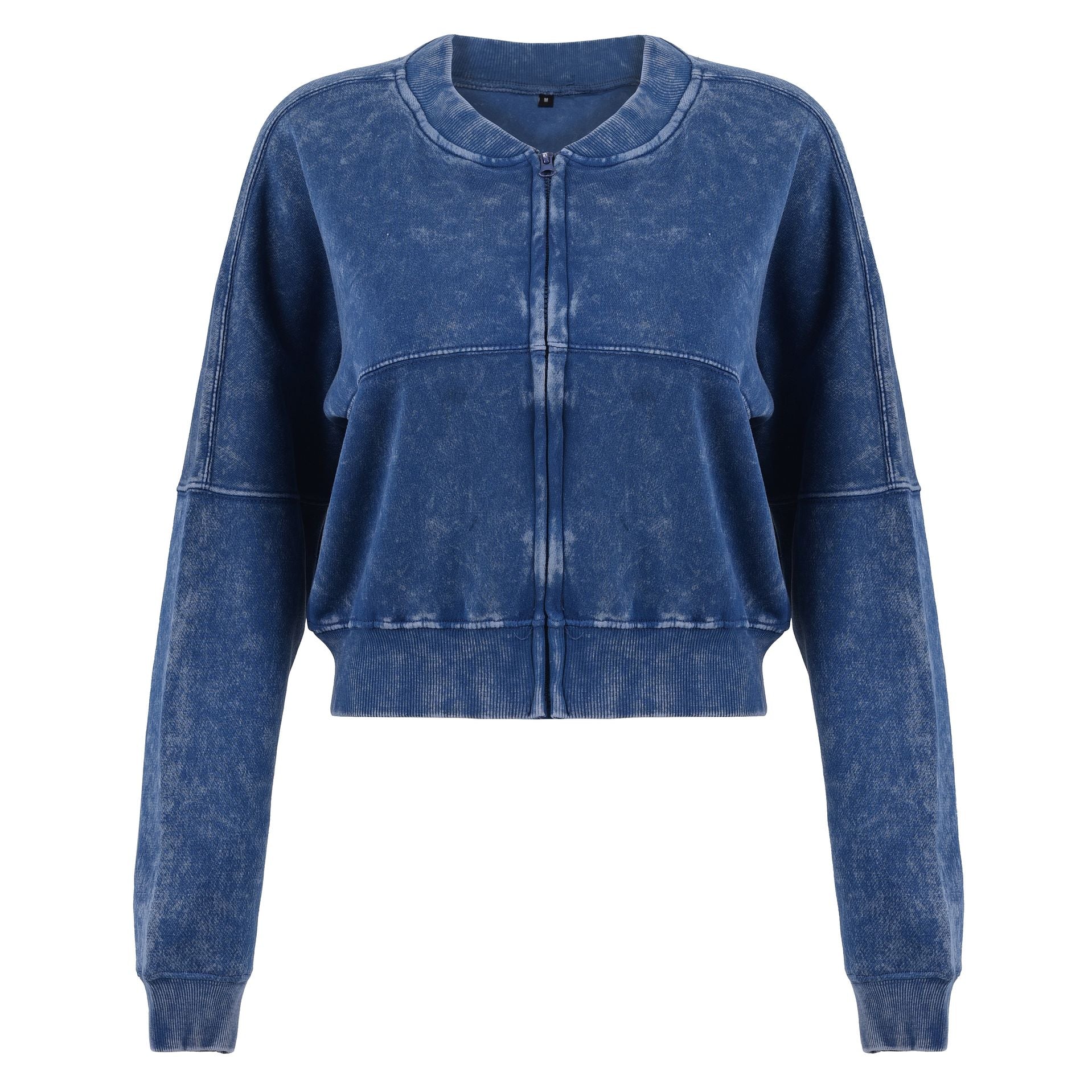 Women Acid Wash Crop Top Zip Tracksuit Straight Leg Joggers - Stylish Female Jacket