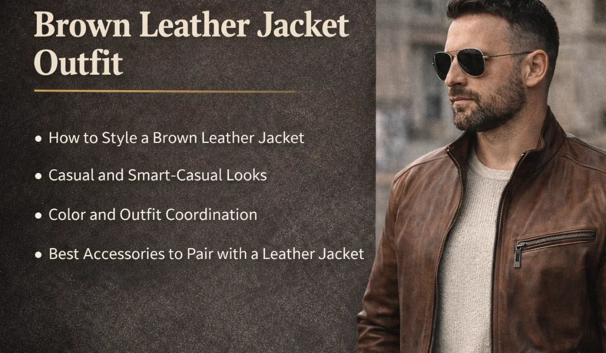 Brown Leather Jacket Outfit - Absanoh Pakistan