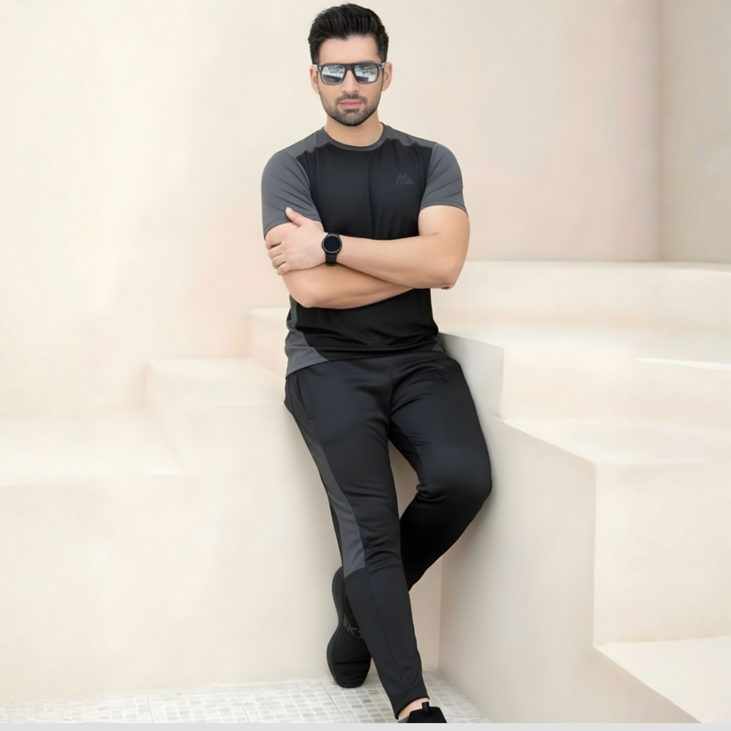 Absanoh Breathable Stretch Summer Training Tracksuit Black Asphalt