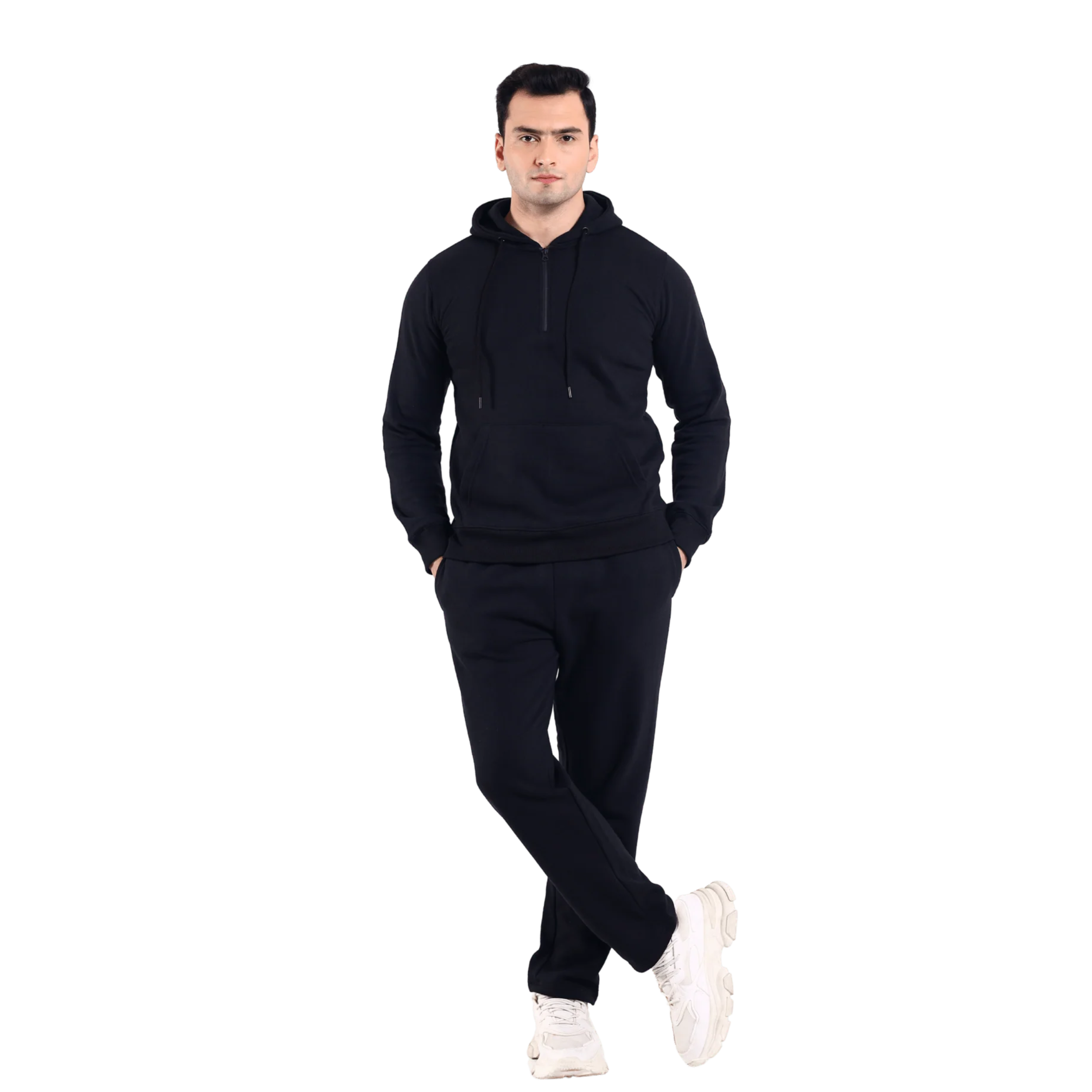 Mens Quarter Zip Pullover Fleece Sweatshirt Tracksuit With Drawstring jogggers