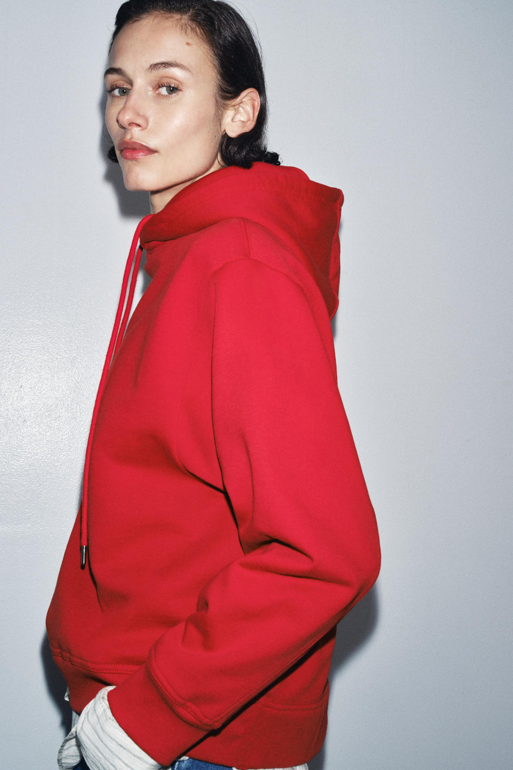 Red Cotton-Blend Oversized Hoodie with Adjustable Drawstring Hood and Long Sleeves