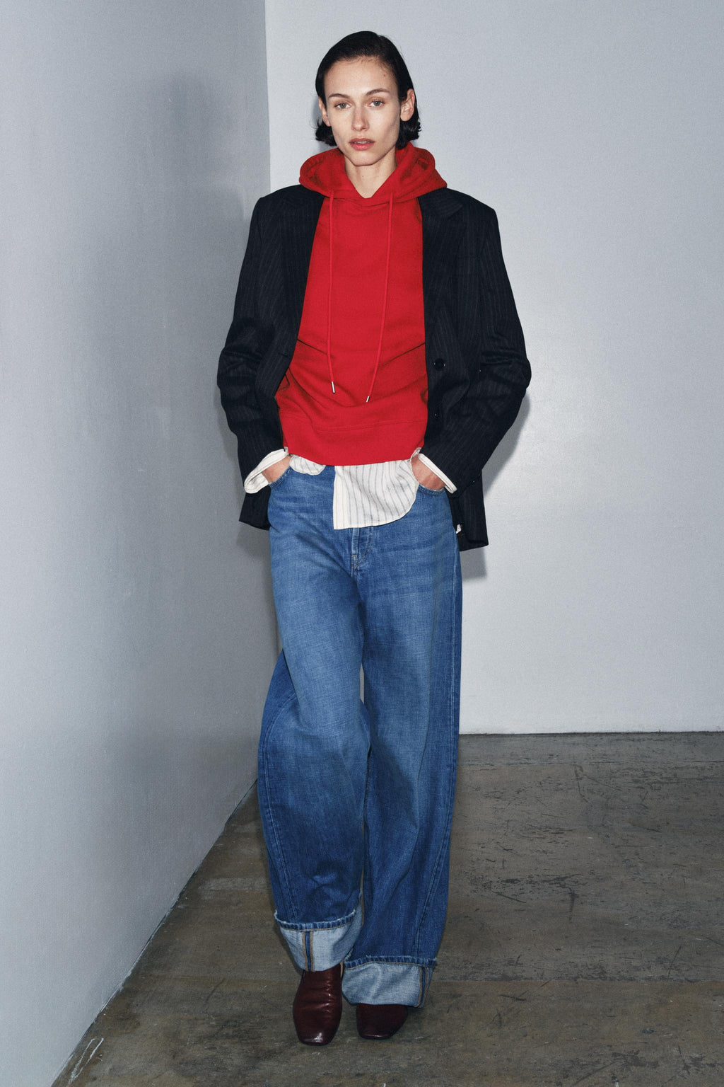 Red Cotton-Blend Oversized Hoodie with Adjustable Drawstring Hood and Long Sleeves