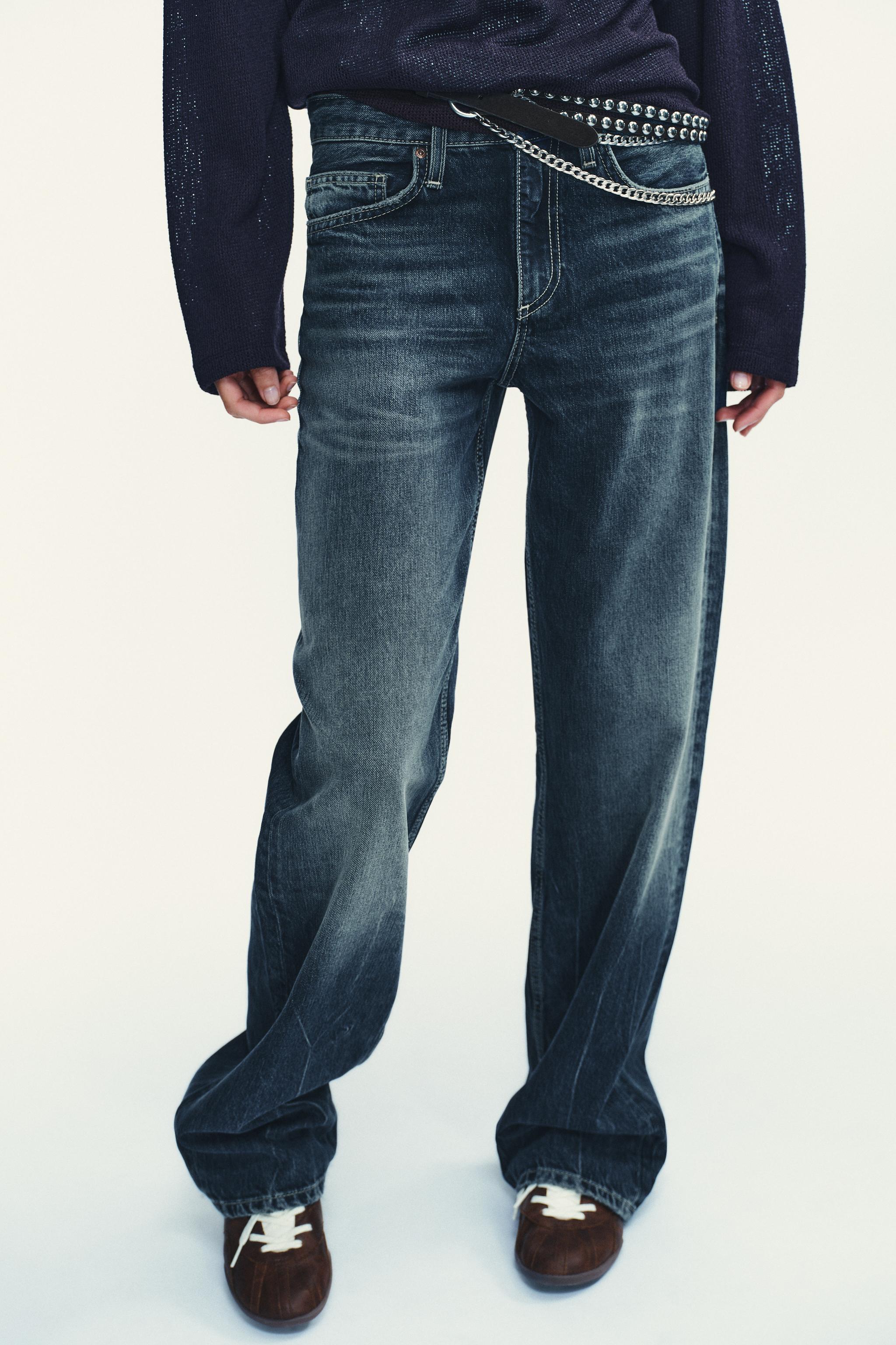 Stylish Women's TRF Low-Rise Wide Leg Jeans - Midnight Blue Denim