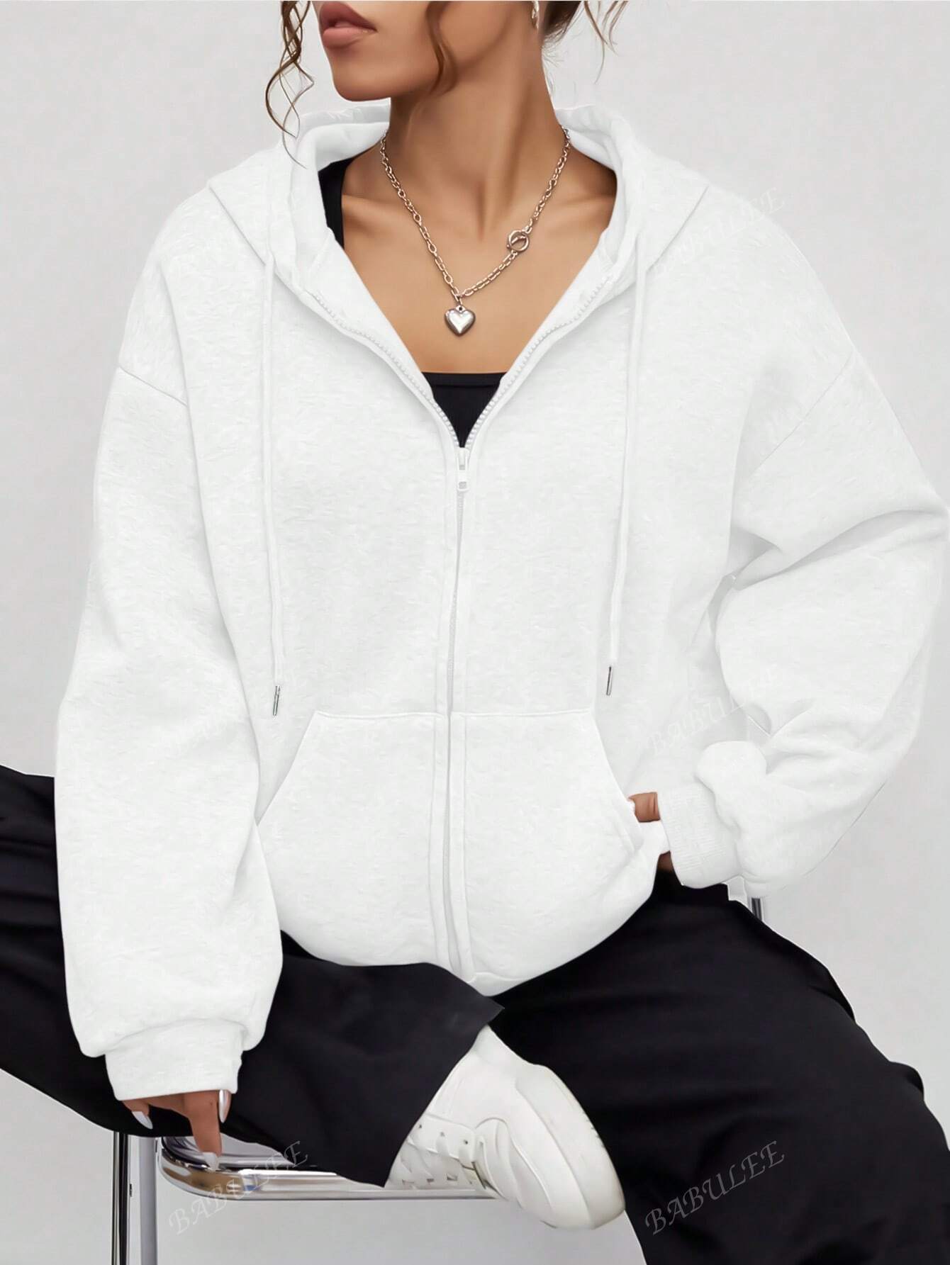 Comfy Women's Loose Open Front Drawstring Hoodie Sweatshirt Jacket with Pockets
