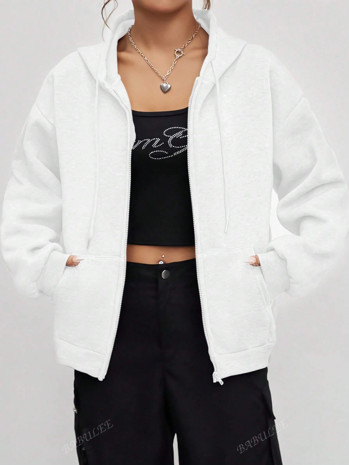 Comfy Women's Loose Open Front Drawstring Hoodie Sweatshirt Jacket with Pockets