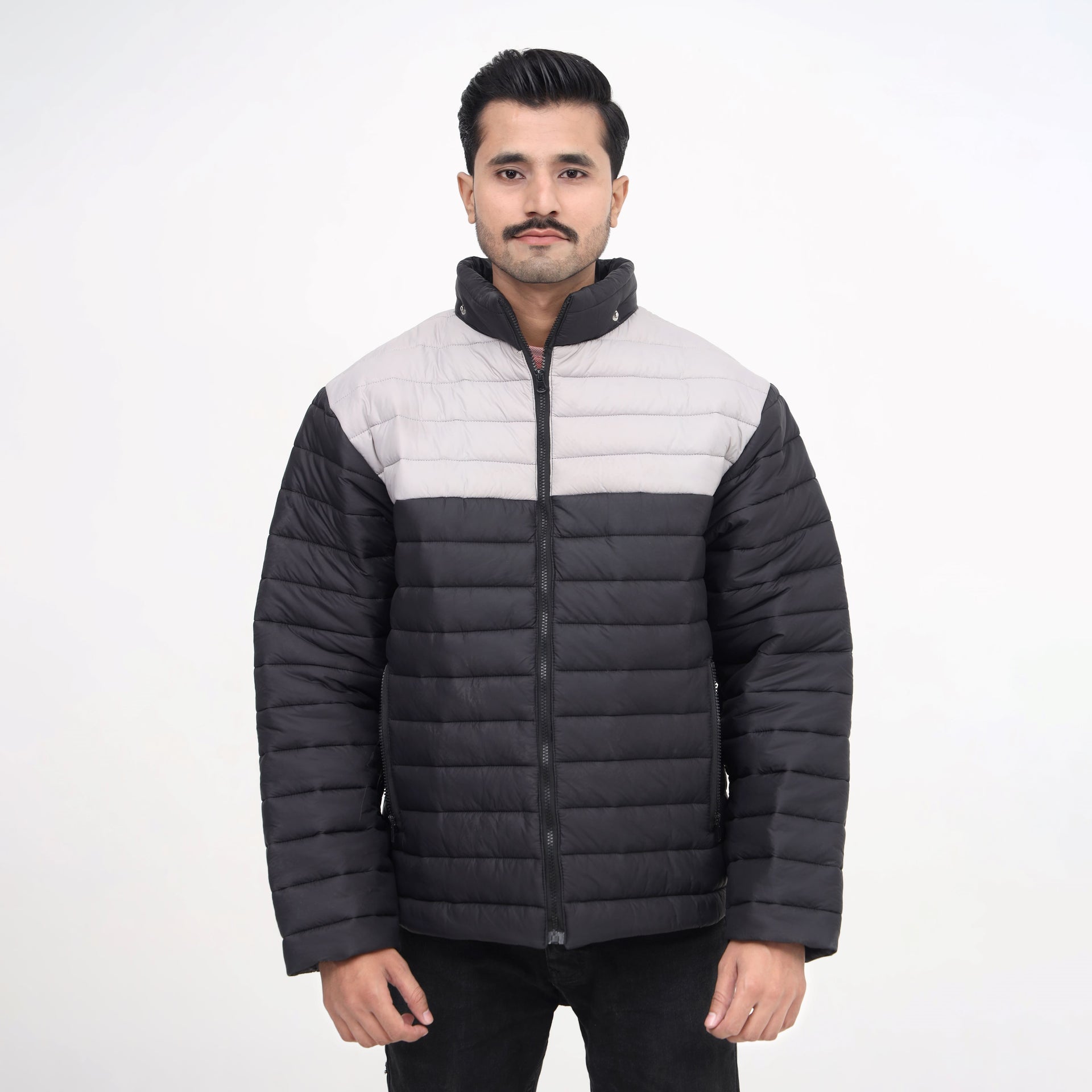 MetroSplit Quilted Puffer Jacket  – Gray & Black Urban Jacket