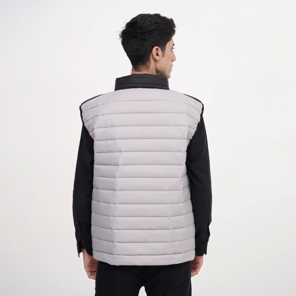 FrostSplit Sleeveless Puffer – Black Upper, Gray Lower Design