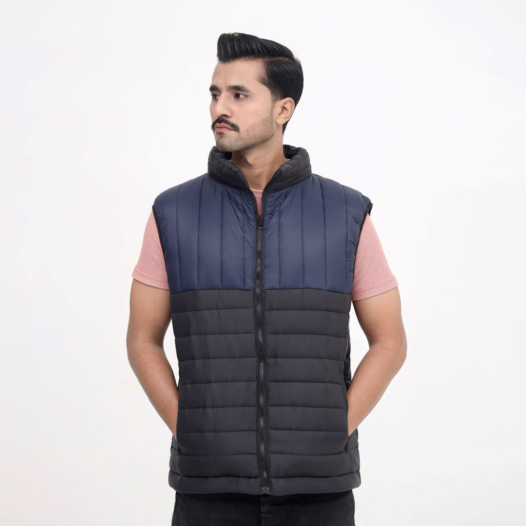 MidnightSplit Quilted Puffer Vest – Navy & Black Sleeveless Jacket