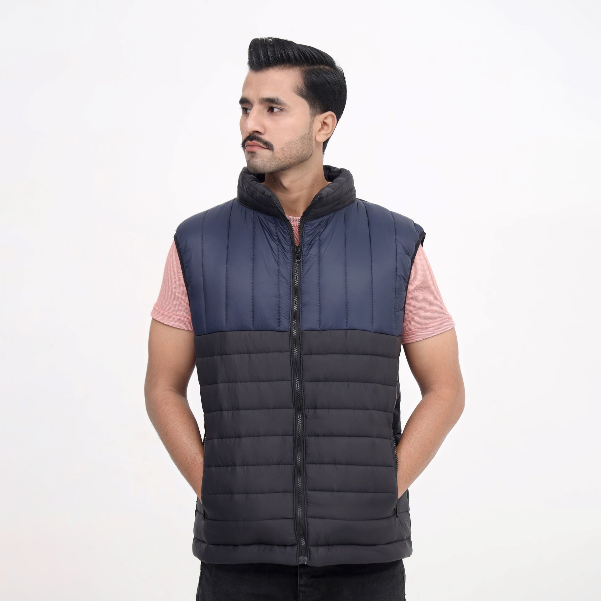MidnightSplit Quilted Puffer Vest – Navy & Black Sleeveless Jacket