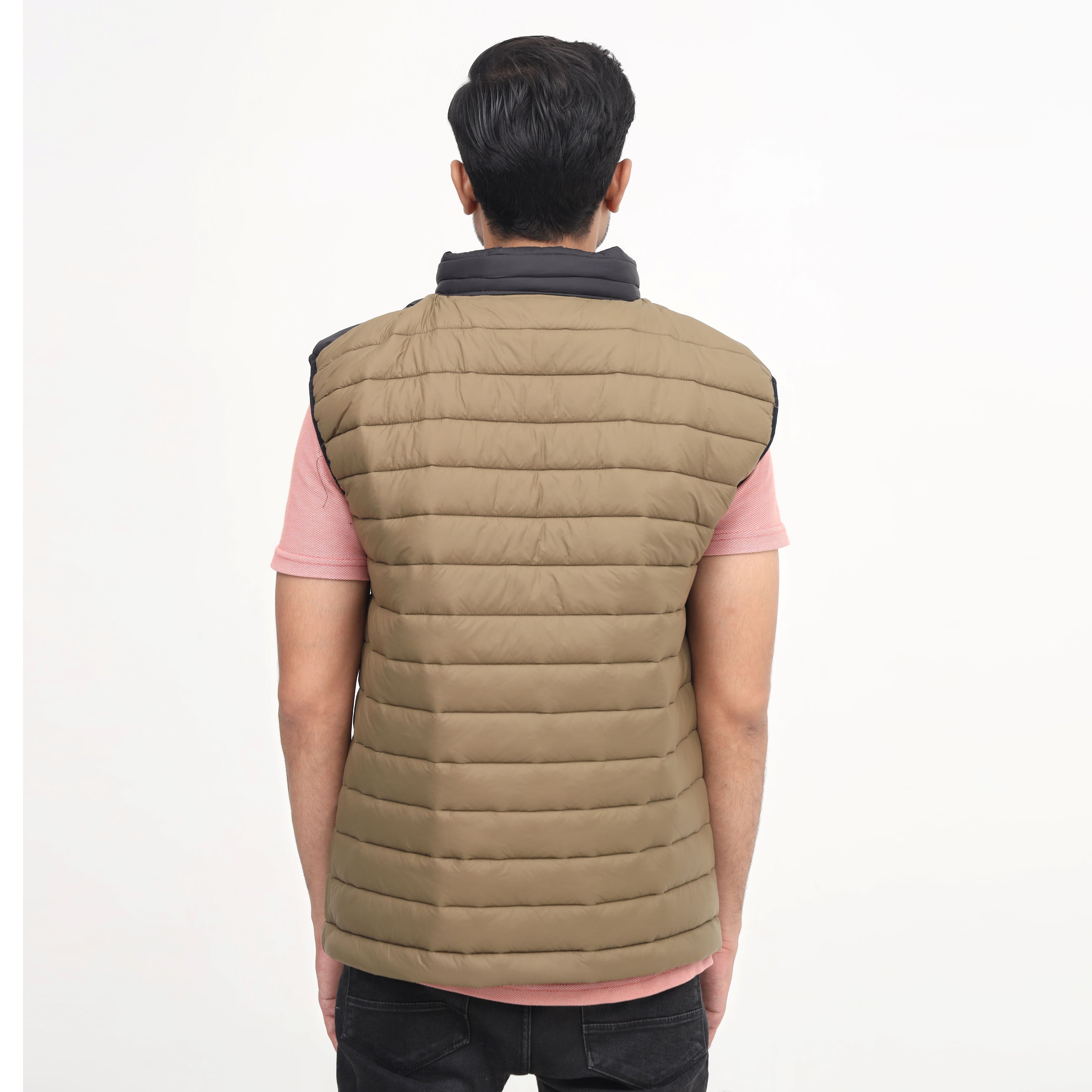 Men Black & Brown Puffer Vest