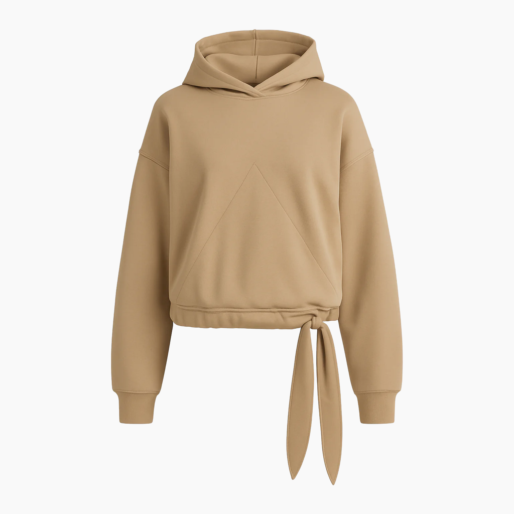 Women Tan Seam Detail Tie Hem Hoodie