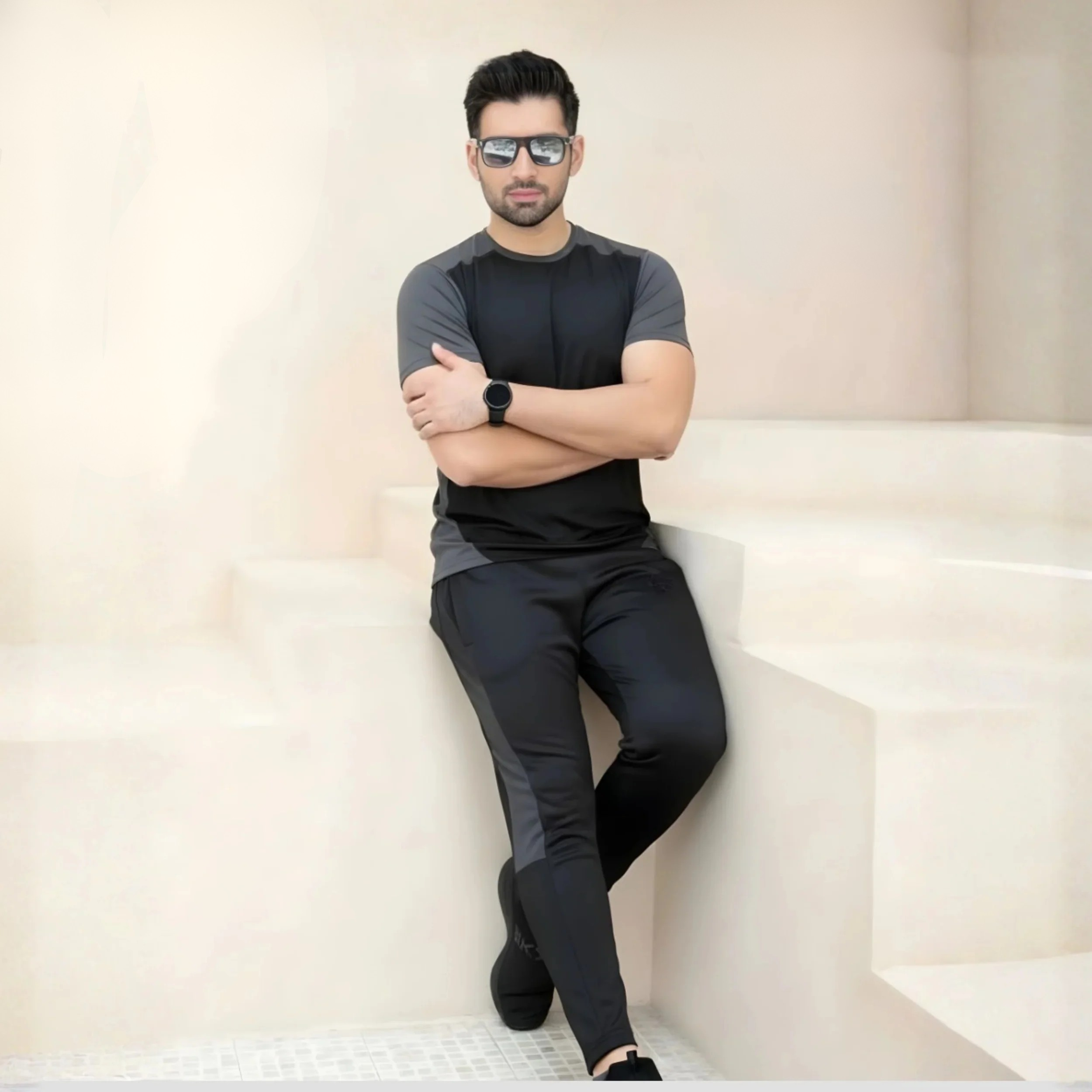 Absanoh Breathable Stretch Summer Training Tracksuit Black Asphalt