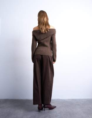 Women's Stylish Brown Corduroy Wide Leg Cropped Trousers – Comfortable Velvet-Feel Pants
