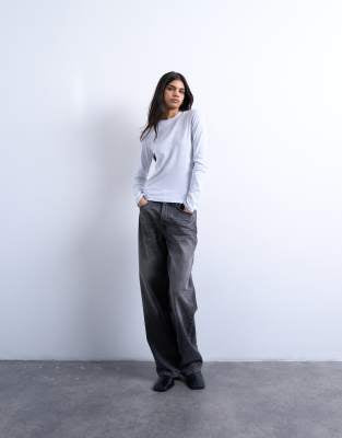 Topshop Women's Soft Jersey Cotton Long Sleeve Everyday T-Shirt Grey Marl