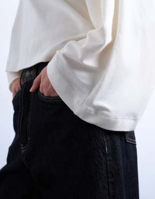 Topshop Women's Ecru Super Wide Sleeve Boxy Fit Cotton T-Shirt