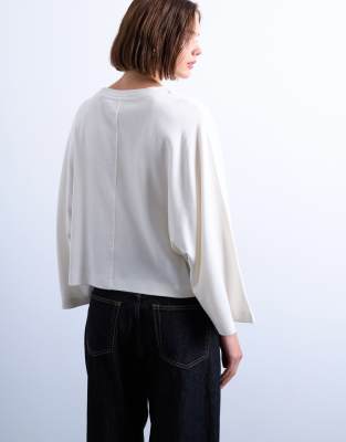 Topshop Women's Ecru Super Wide Sleeve Boxy Fit Cotton T-Shirt