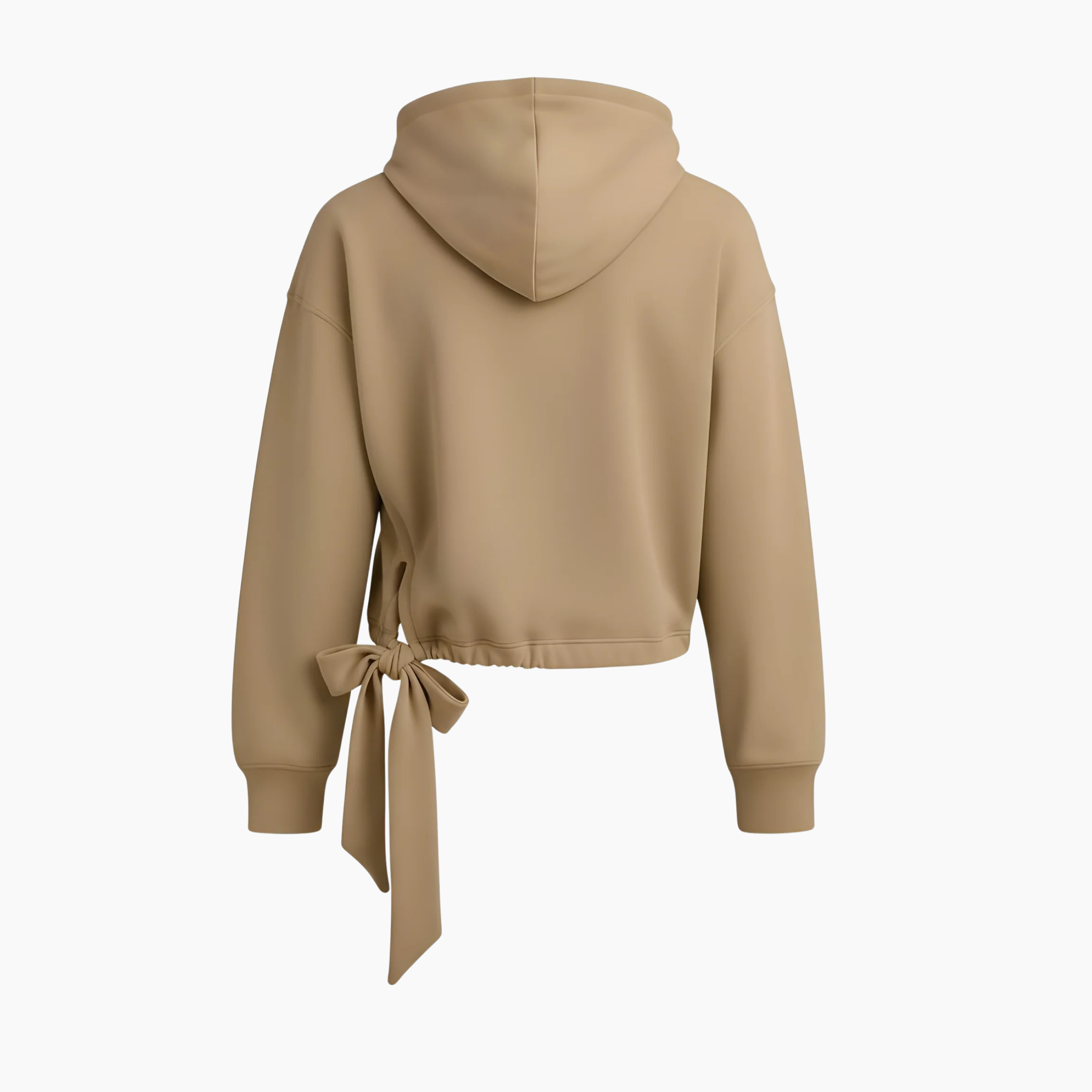 Women Tan Seam Detail Tie Hem Hoodie