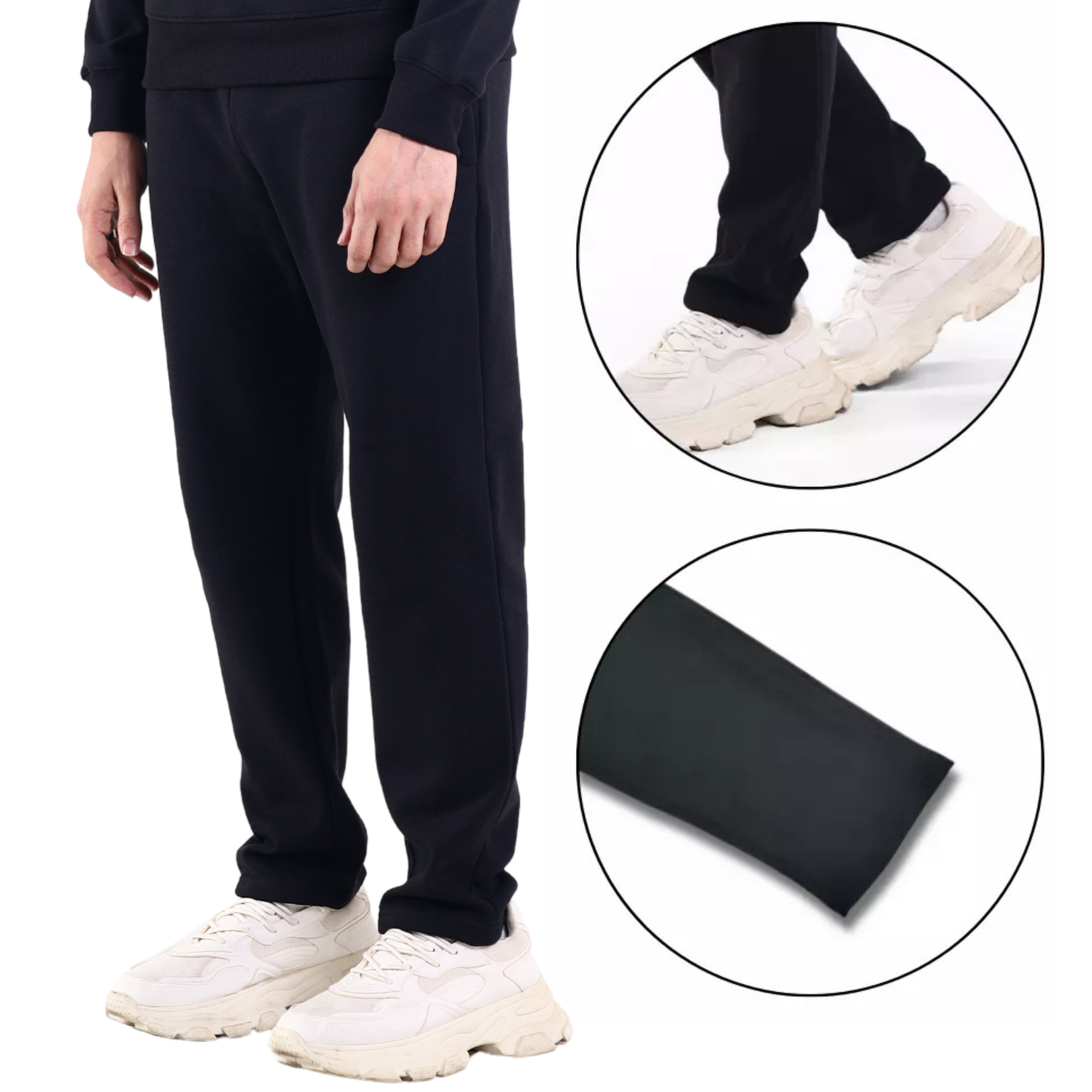 Men Open Hem Tracksuit Jogging Bottoms Fleece Sweatpants