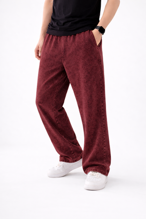 Maroon Acid Wash Relaxed Fit Baggy Trouser