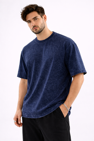 Navy Acid Wash Relaxed Fit Baggy T-shirt