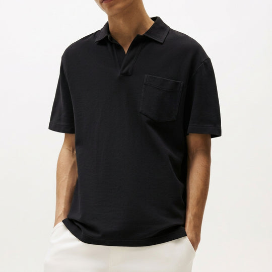 Buttonless Black Polo Shirt With Pocket