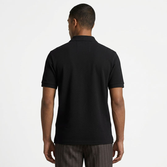 Extended Placket Heritage Black Polo Shirt