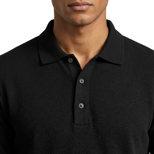 Extended Placket Heritage Black Polo Shirt