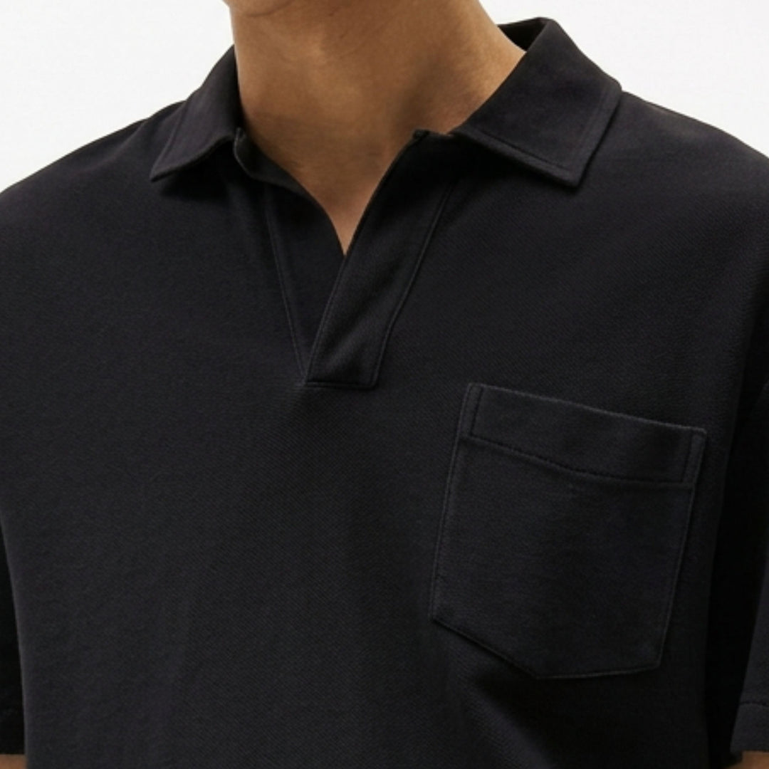 Buttonless Black Polo Shirt With Pocket