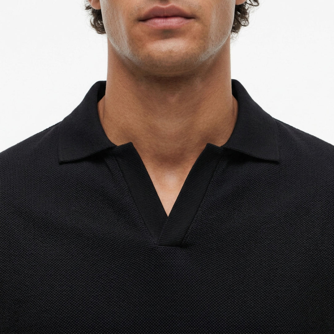 Johnny Collar Knit Black Polo Shirt