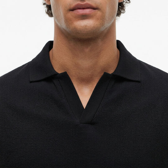 Johnny Collar Knit Black Polo Shirt