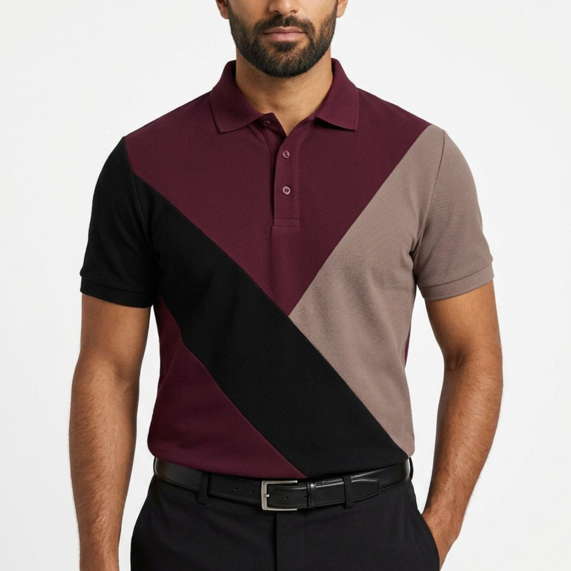 Tri Colour Panelled Polo Shirt