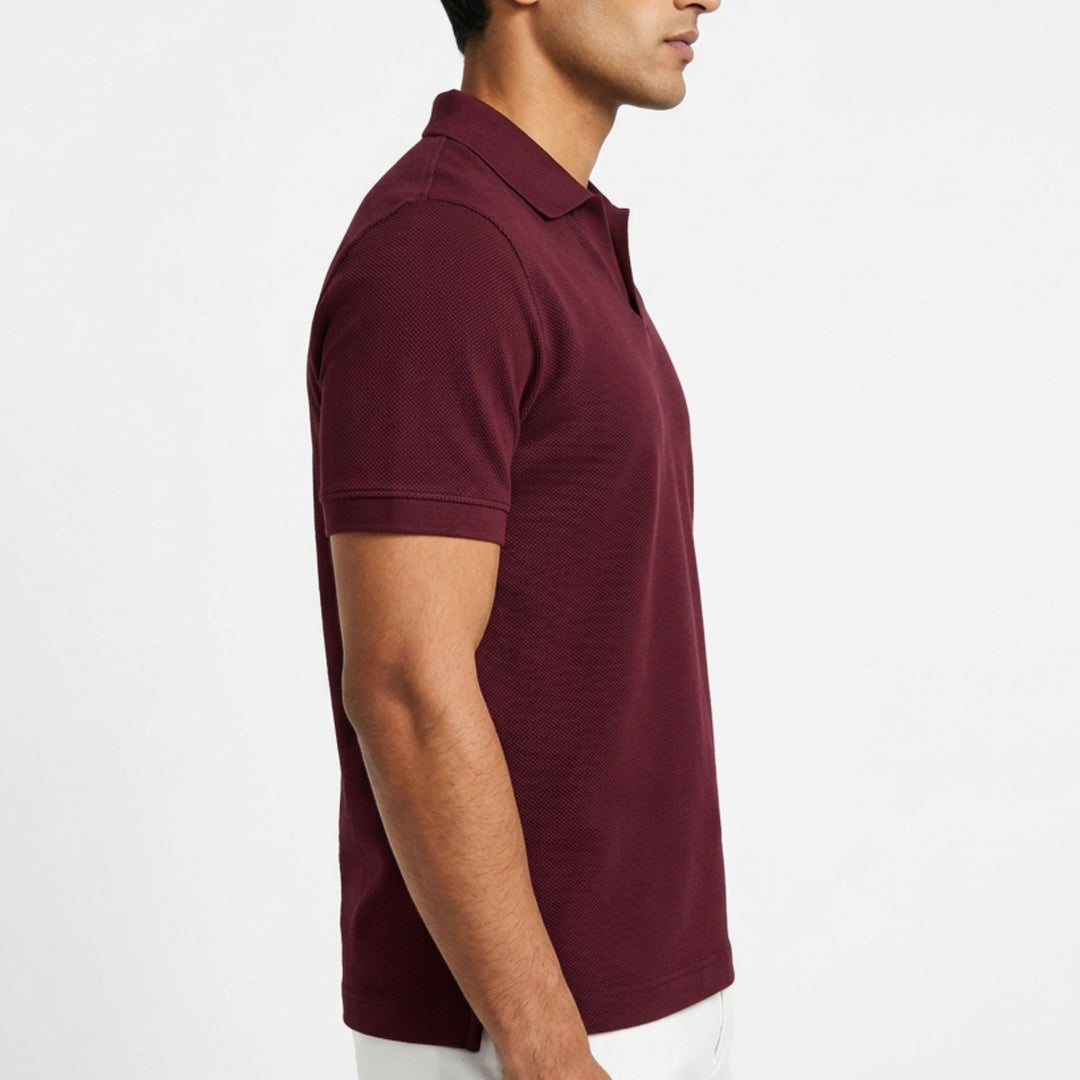 Buttonless Maroon Polo Shirt With Pocket
