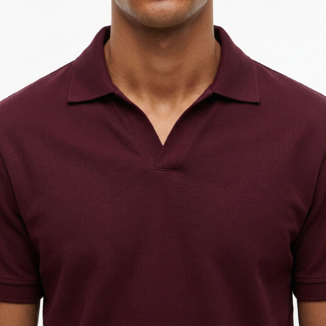 Johnny Collar Knit Burgundy Polo Shirt