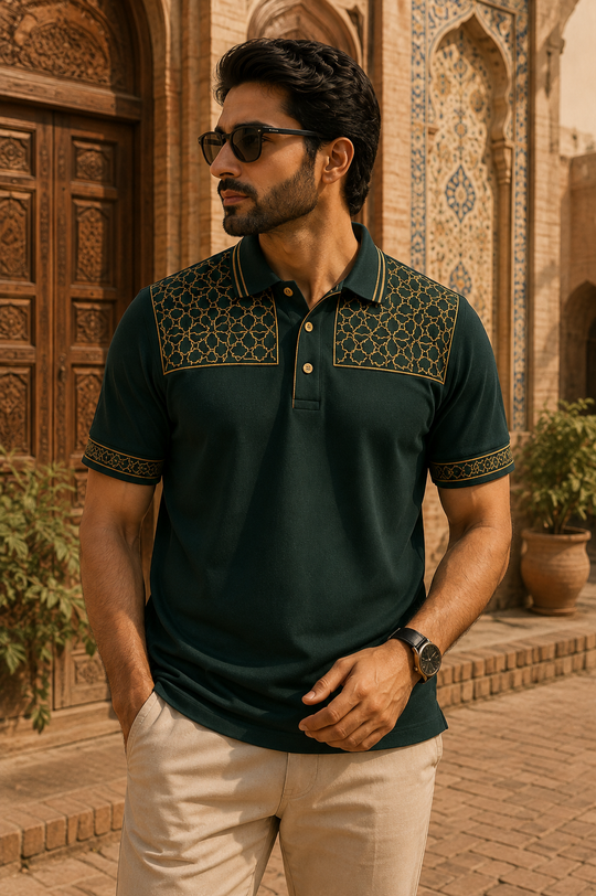 Mashrabiya Dark Green Polo Shirt