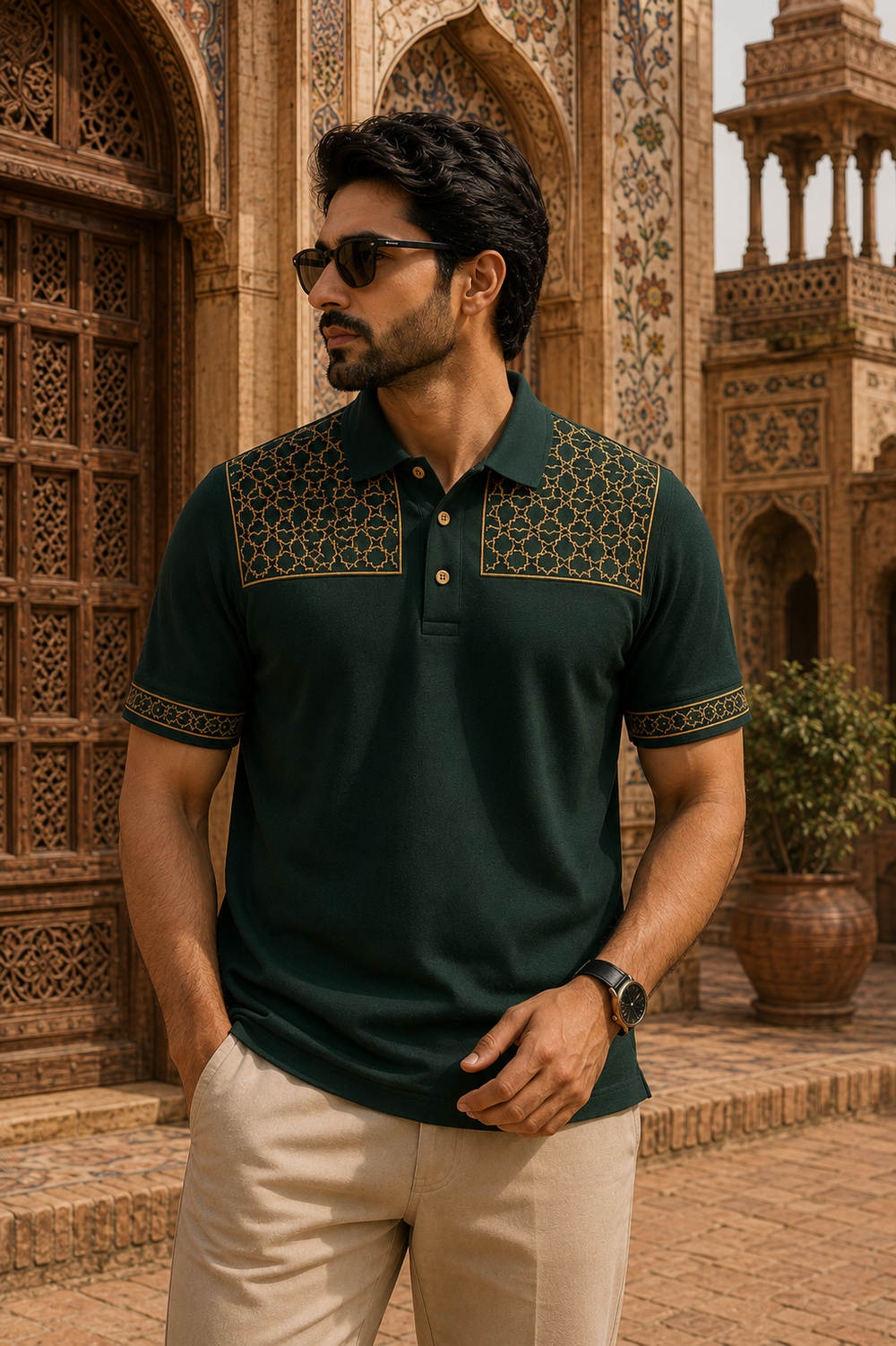 Mashrabiya Dark Green Polo Shirt