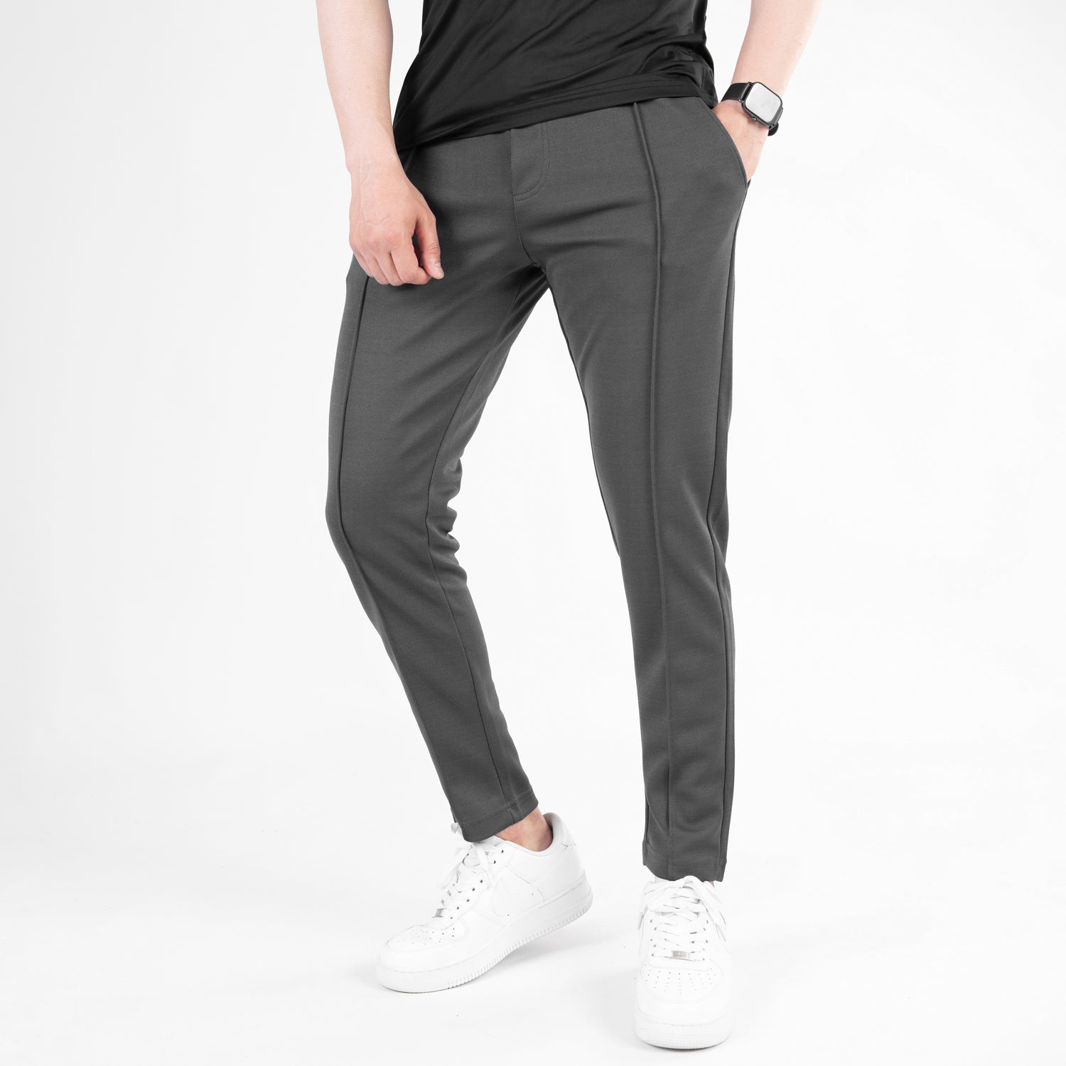 Premium Fitted Front Stitch Pants (Dark Gray)