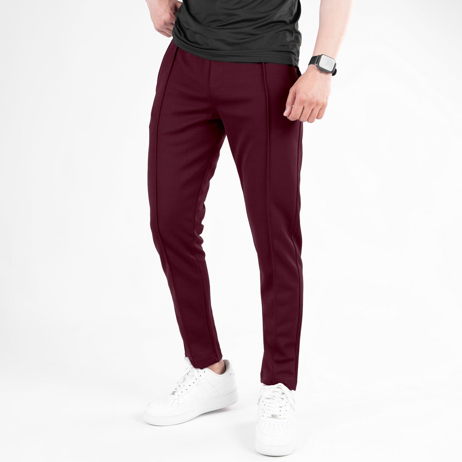 Premium Fitted Front Stitch Pants (Maroon)
