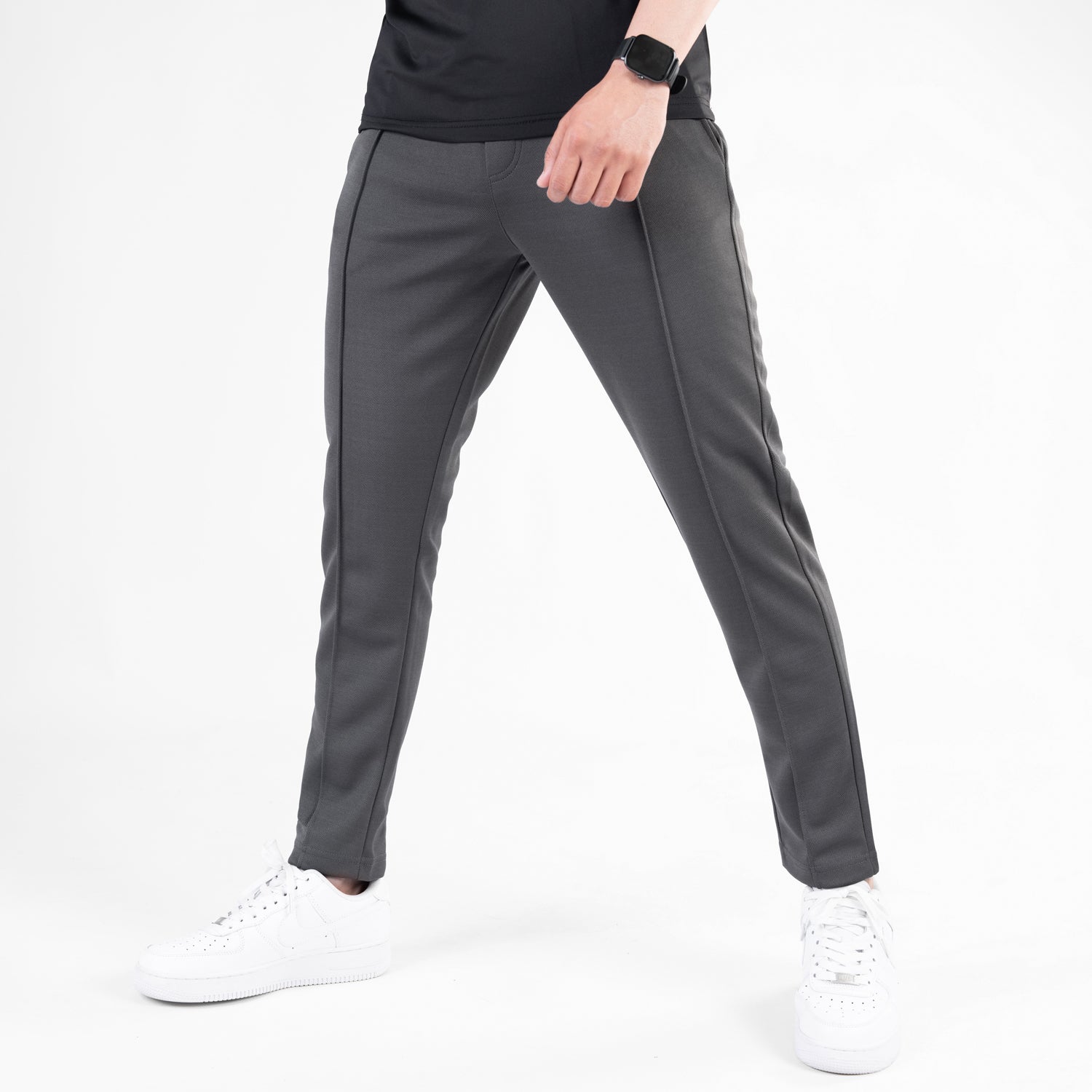 Premium Fitted Front Stitch Pants (Dark Gray)