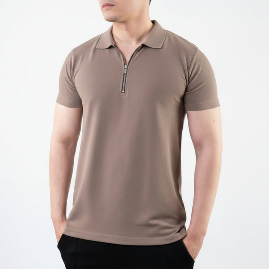 Meridian Khaki Zip Polo Shirt