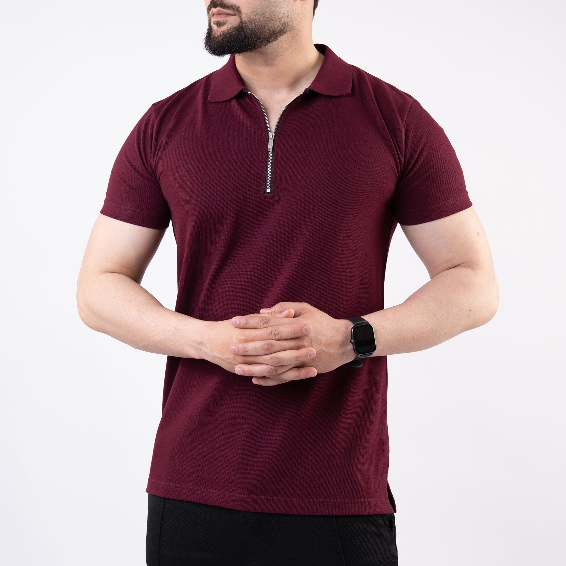 Premium Maroon Polo with Metal Zipper