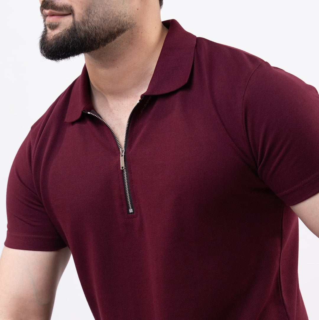 Premium Maroon Polo with Metal Zipper