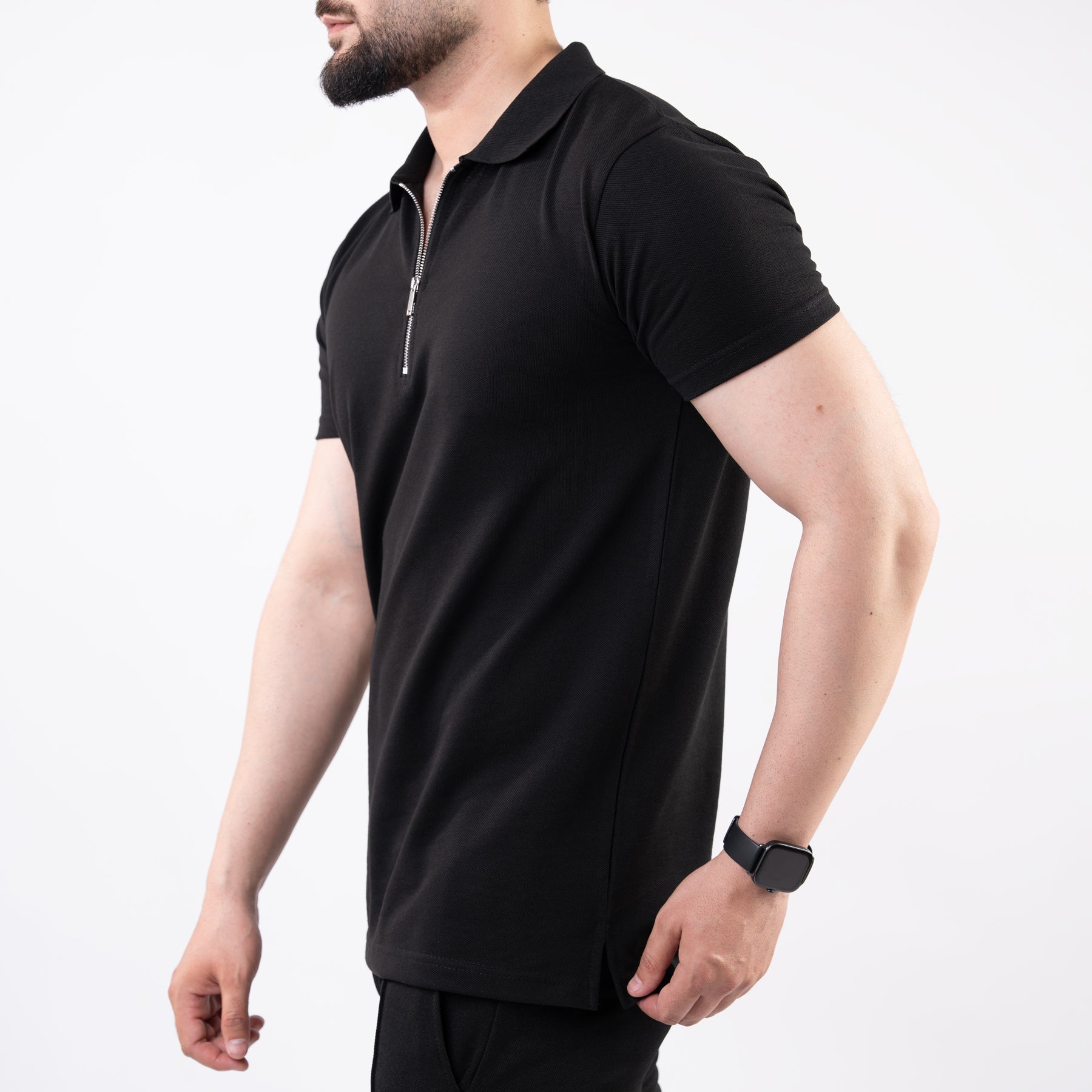 Premium Black Polo with Metal Zipper