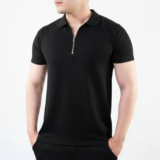 Meridian Jet Black Zip Polo Shirt