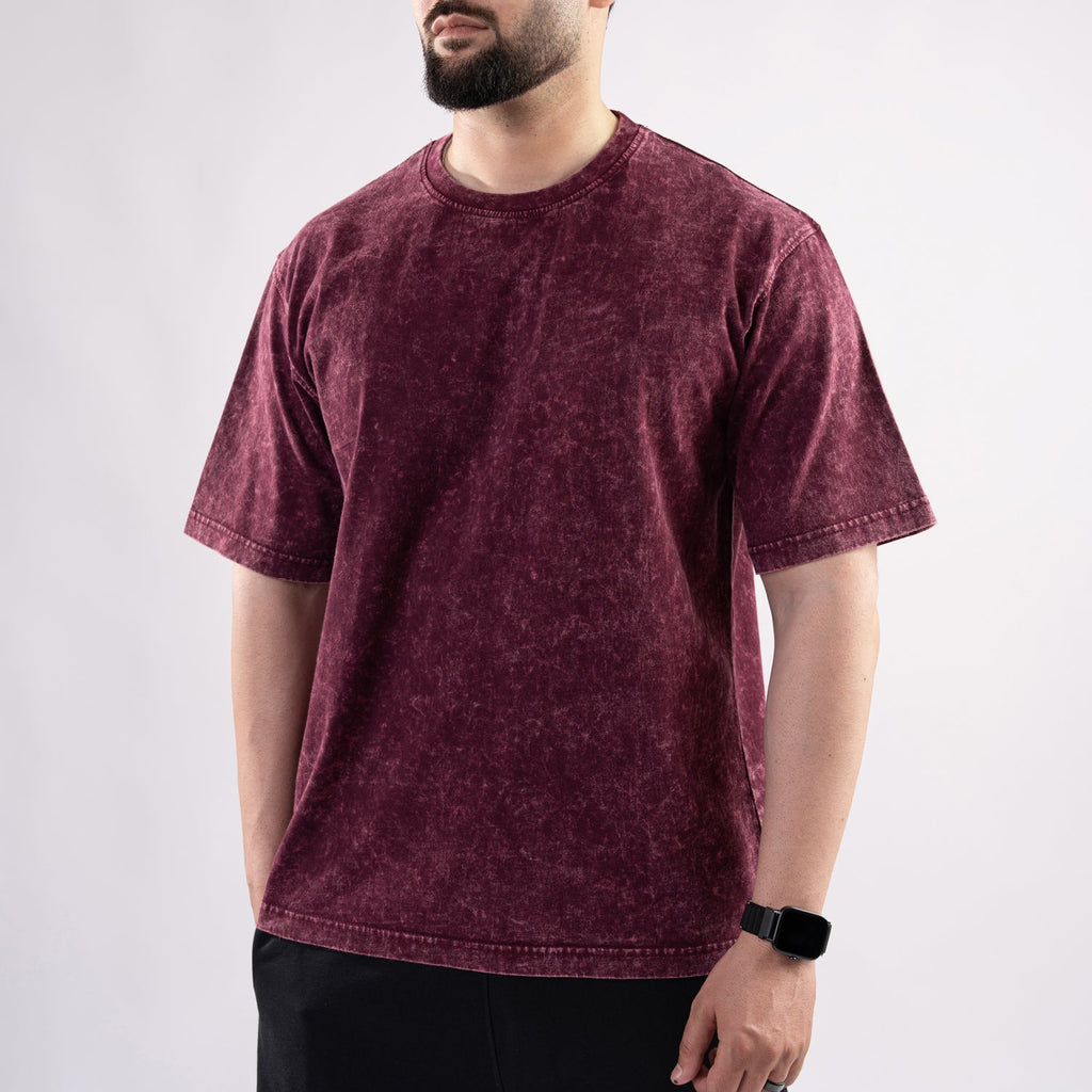Maroon Acid Wash Oversize T-Shirt