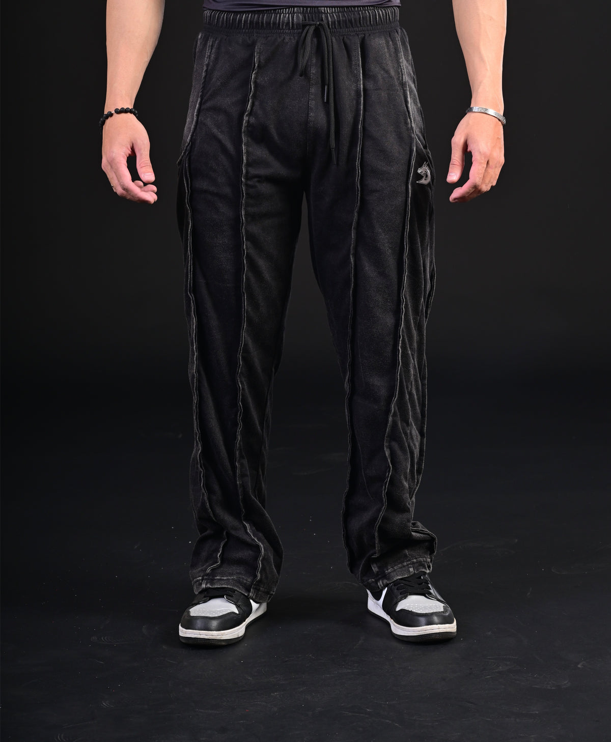 Jet Black Acid Wash Baggy Trouser