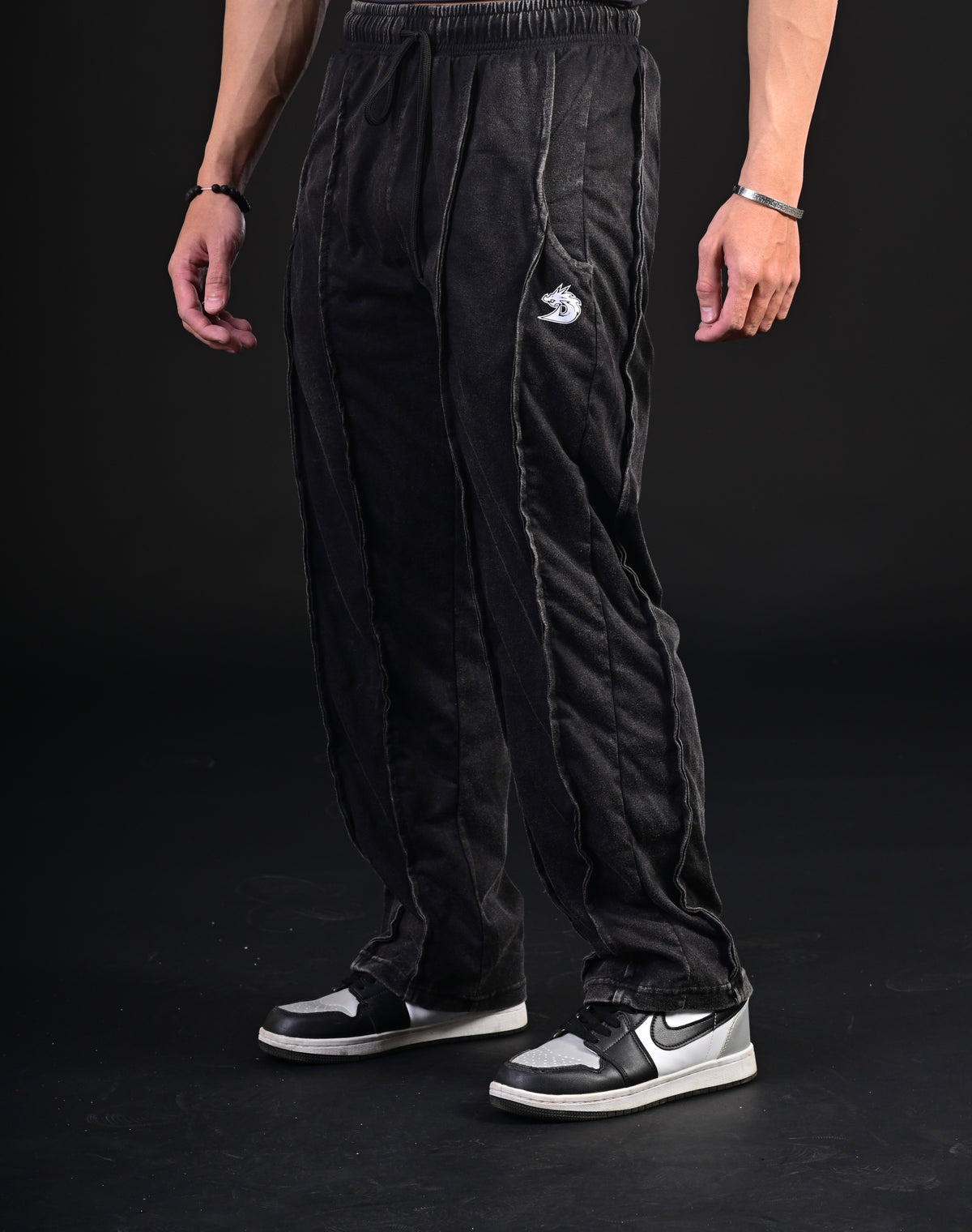 Jet Black Acid Wash Baggy Trouser