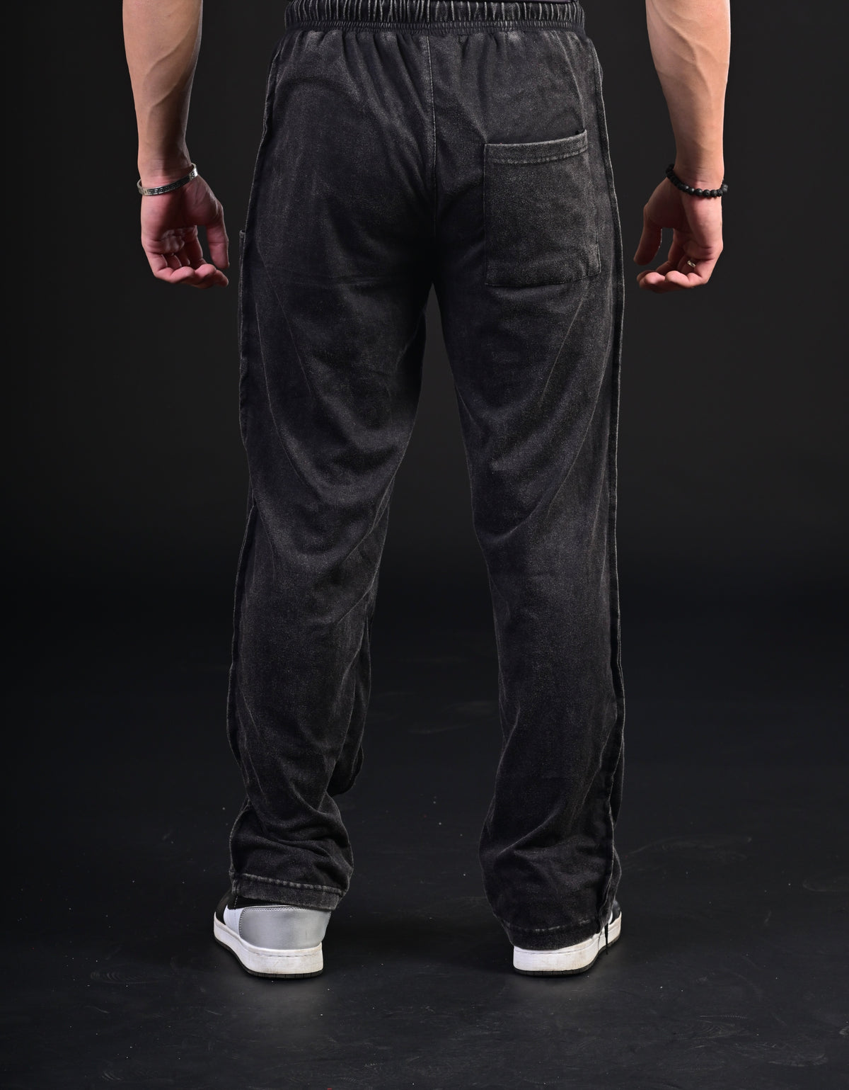 Jet Black Acid Wash Baggy Trouser